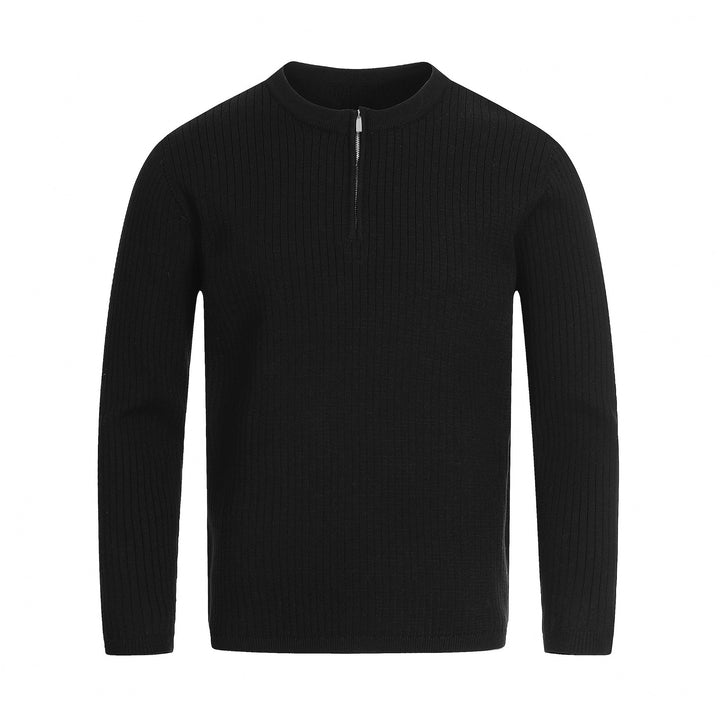 Unisex Rippstrick-Halbzip-Pullover mit schmaler Silhouette und Troyerkragen Echoarchiv