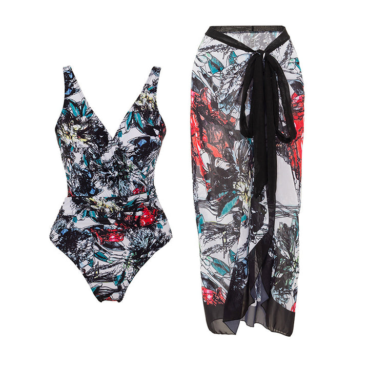 Damen Badeset mit floralem Wickelrock und Einteiler Echo Archiv
