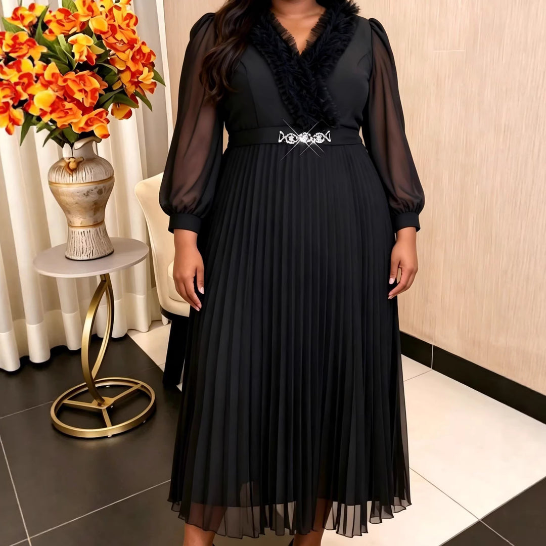 Damen Elegantes plissiertes Midi-Kleid mit Rüschendetails Echo Archiv