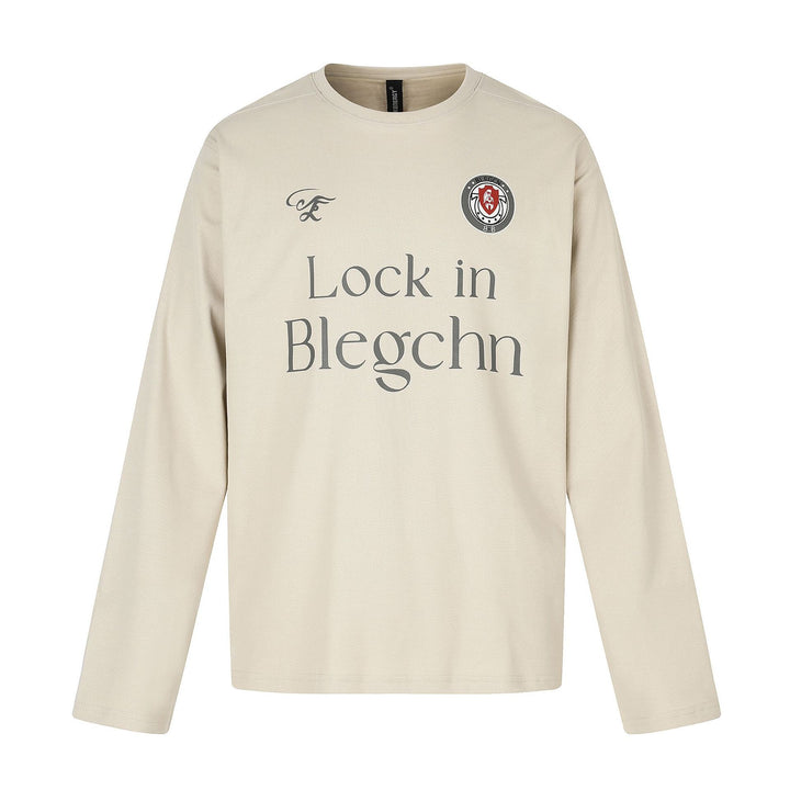 Unisex Rundhals-Sweatshirt mit großflächigem Typo-Print und gesticktem Emblem Echoarchiv