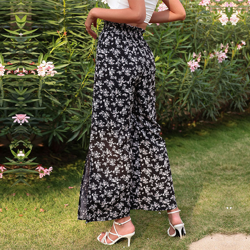 Damen Leichte Palazzo‑Hose mit elastischem Smokbund und zartem Blumenprint Echoarchiv