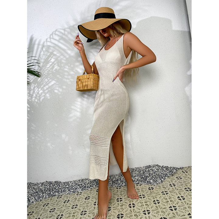 Damen Häkel-Midi-Kleid mit sexy seitlichen Schlitzen und raffiniertem Netzdesign Echo Archiv