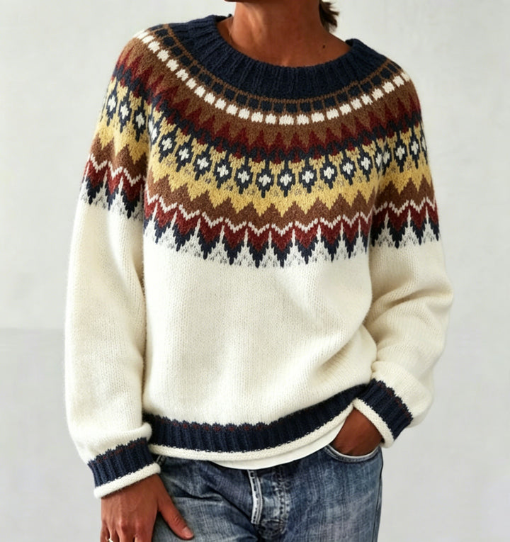 Damen Rundhalsausschnitt Norweger-Pullover mit Fair-Isle-Jacquard – Mavelle