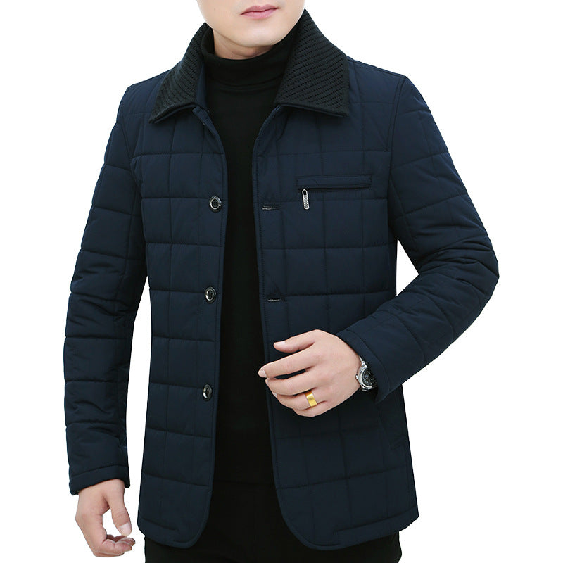 Herren Steppjacke mit Boxsteppung, Cordkragen und Brust-Reißverschlusstasche – Taviero