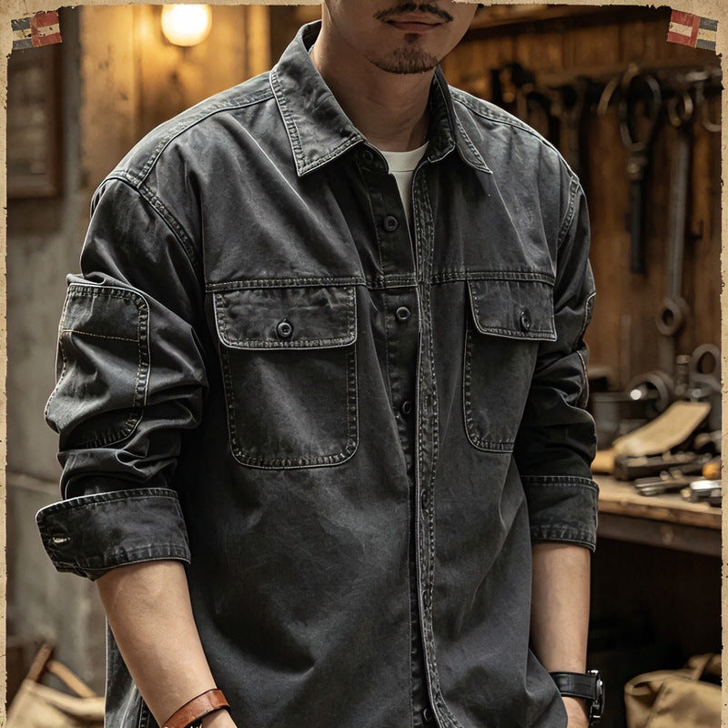 Herren Baumwoll-Utility-Overshirt mit Pattentaschen Echoarchiv