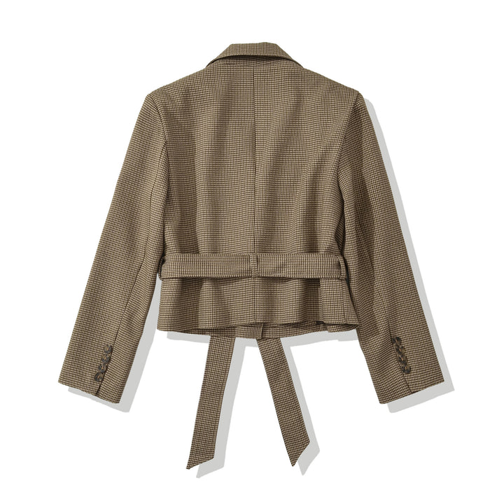 Damen Cropped Blazer mit Taillengürtel, Hahnentrittstruktur und Reverskragen Echo Archiv