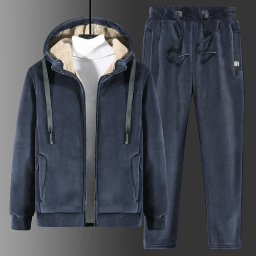 Herren Fleece-Freizeitanzug mit Kapuzenjacke und Thermo-Jogginghose – Cavarno