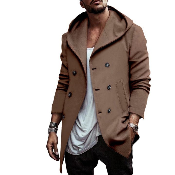 Herren stylischer Hoodie-Mantel mit doppelter Knopfreihe und weitem Kragen Echoarchiv