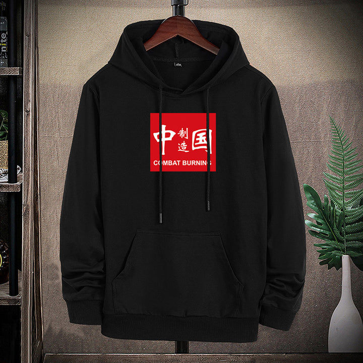 Herren lässiges Kapuzen‑Sweatshirt mit Kängurutasche und Statement‑Print – Cavarno