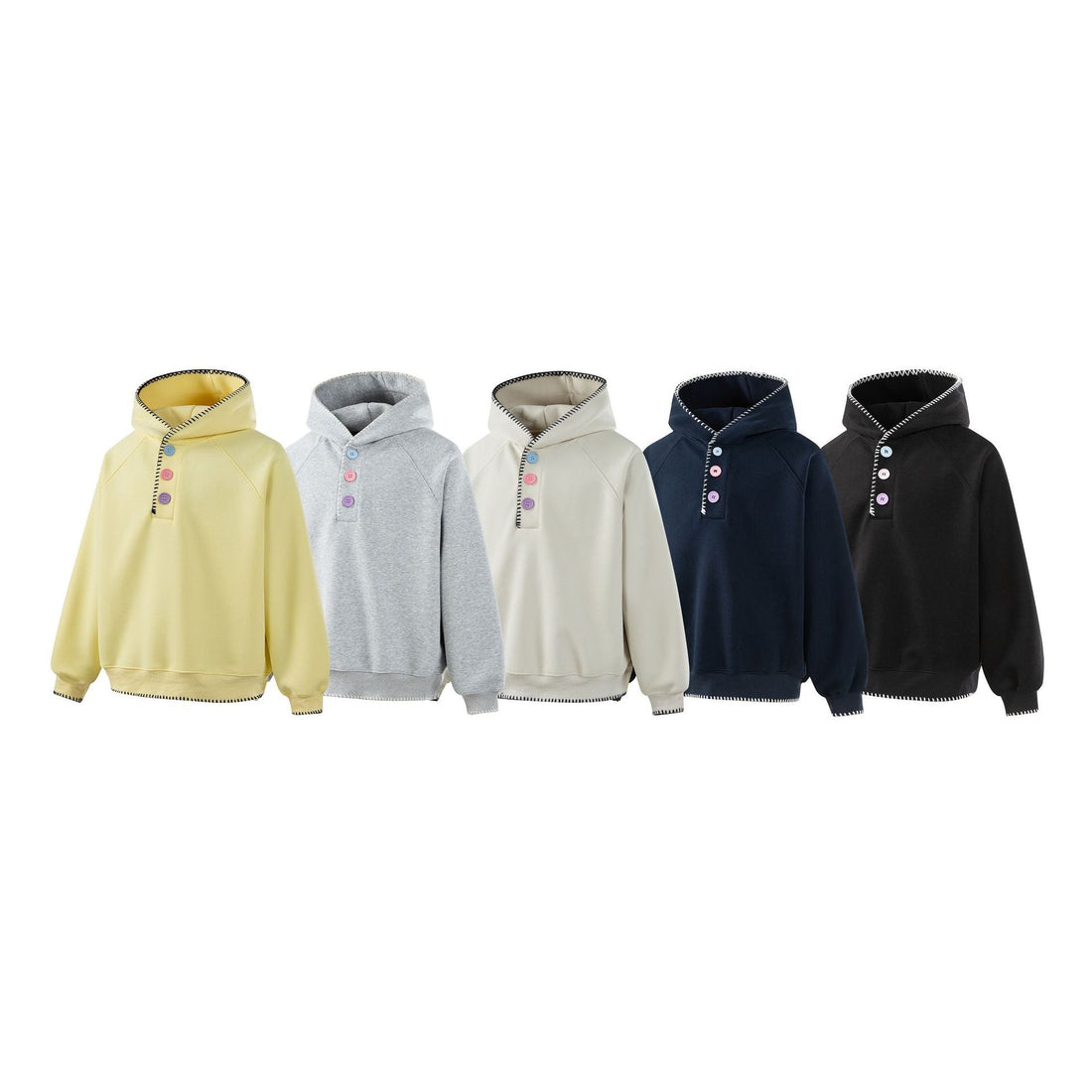 Damen Kapuzenpullover mit halber Knopfleiste, dekorativer Sattelnaht und Oversize-Schnitt Echoarchiv