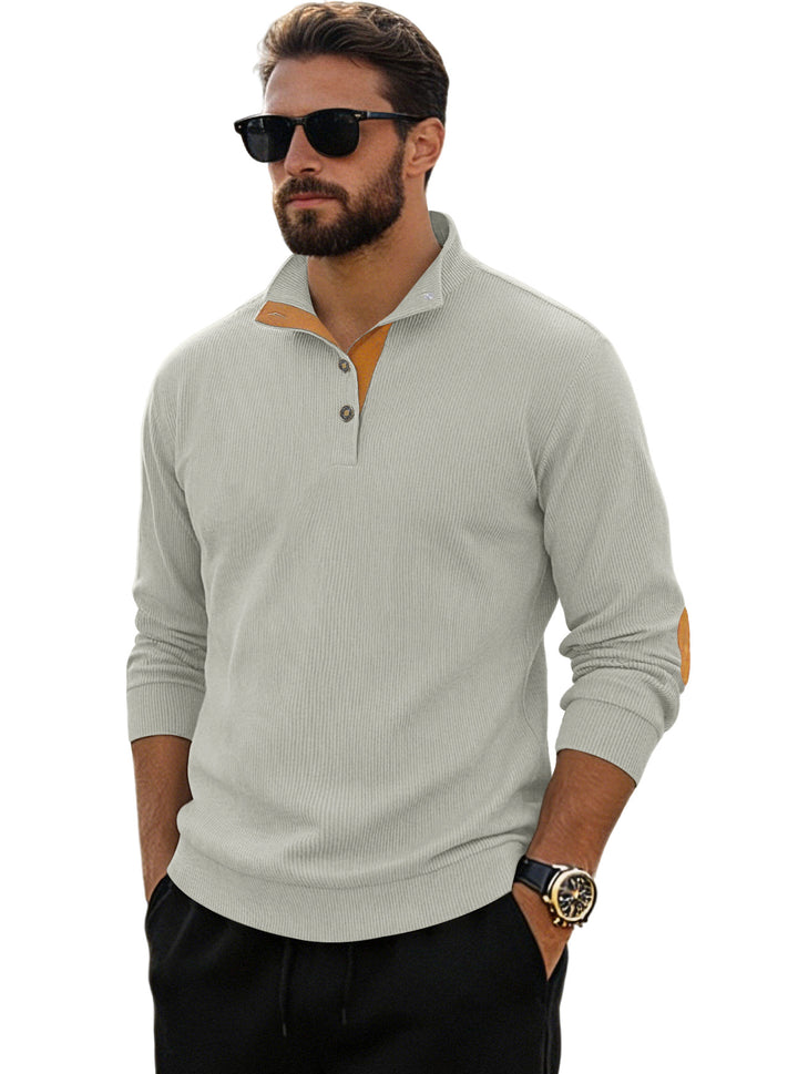 Herren nan fein gerippter Strickpullover mit Polokragen Knopfleiste und Ellenbogenbesatz Echo Archiv