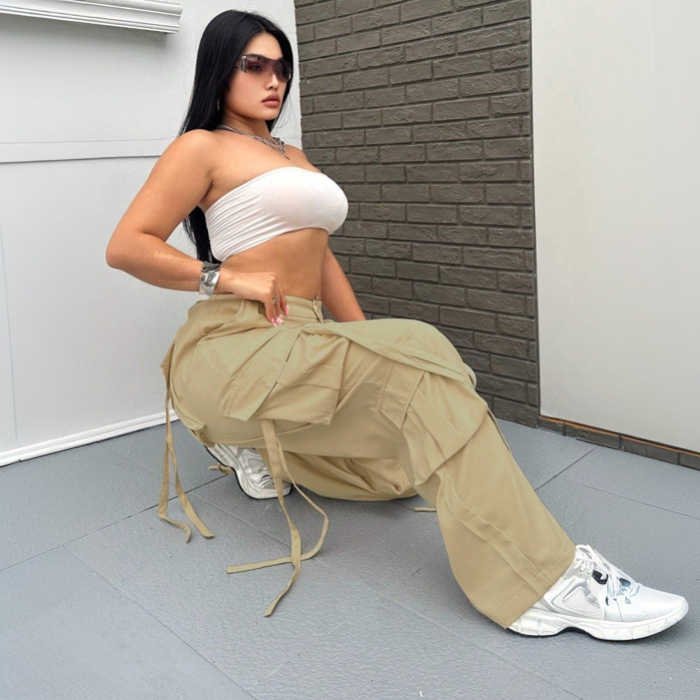 Damen weite Cargo-Hose mit funktionalen Taschen und elastischem Bund Echo Archiv
