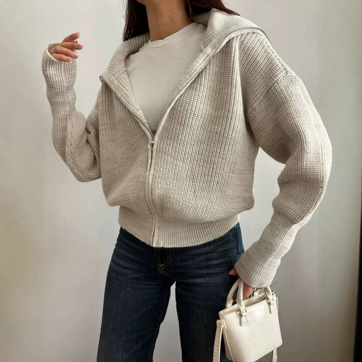 Damen Oversize Strickjacke mit Reißverschluss und hohem Kragen Echoarchiv