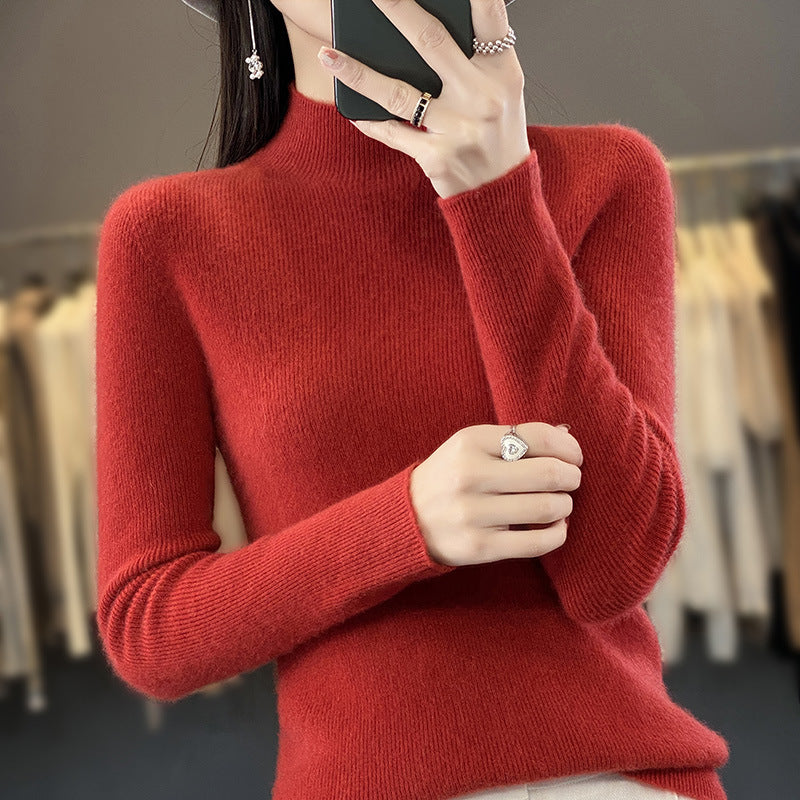 Damen Schlanker Feinstrick-Mockneckpullover aus feinem Angora‑Mix Echoarchiv
