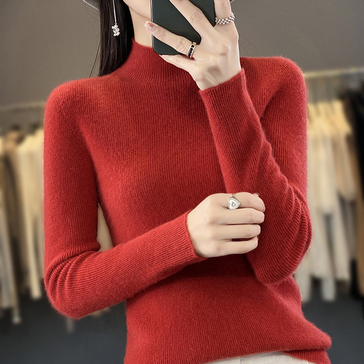 Damen Schlanker Feinstrick-Mockneckpullover aus feinem Angora‑Mix Echoarchiv