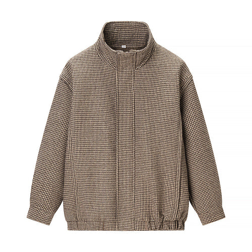 Damen Kurze Boxy-Übergangsjacke im Hahnentritt mit Stehkragen und Gummibund Echoarchiv