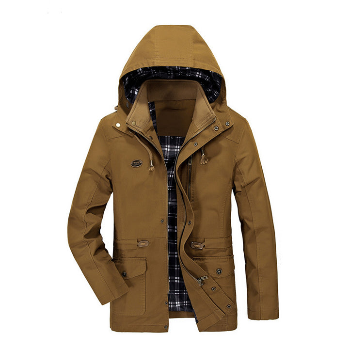Herren Kapuzen-Transitionparka mit kariertem Innenfutter und Utility-Taschen – Taviero