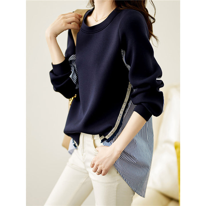 Damen nan Lagenlook-Sweatshirt mit gestreiftem Hemdsaum, Zierriegeln und verlängertem Rückteil Echo Archiv