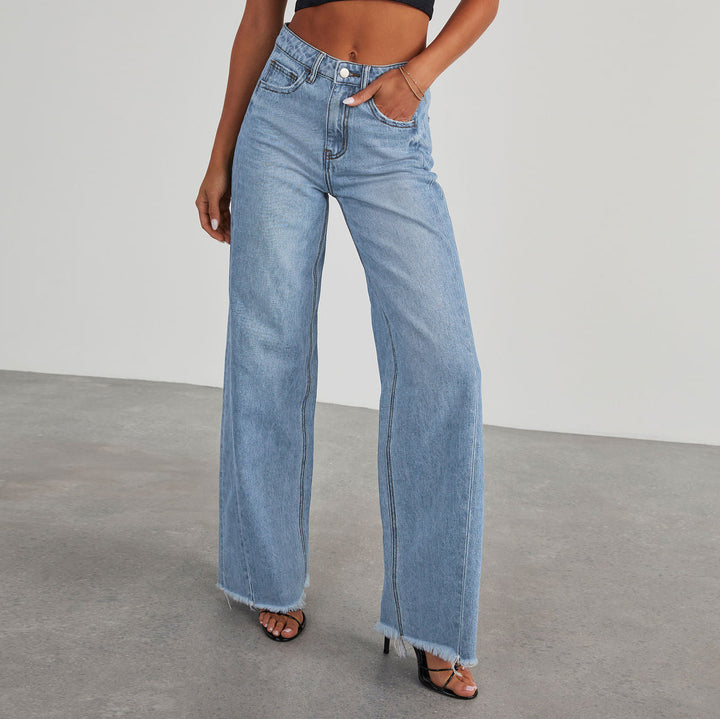 Damen nan hochgeschnittene Wide-Leg-Jeans mit rohem Fransensaum und geradem Bein Echo Archiv