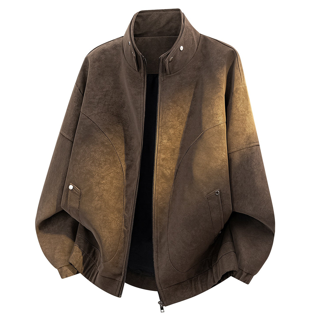 Herren Oversize Velours-Optik Bomberjacke mit hohem Stehkragen, asymmetrischer Brustpasse & elastischem Saum Echoarchiv