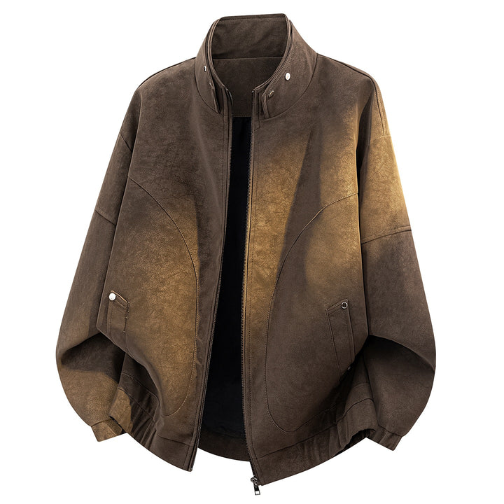 Herren Oversize Velours-Optik Bomberjacke mit hohem Stehkragen, asymmetrischer Brustpasse & elastischem Saum Echoarchiv