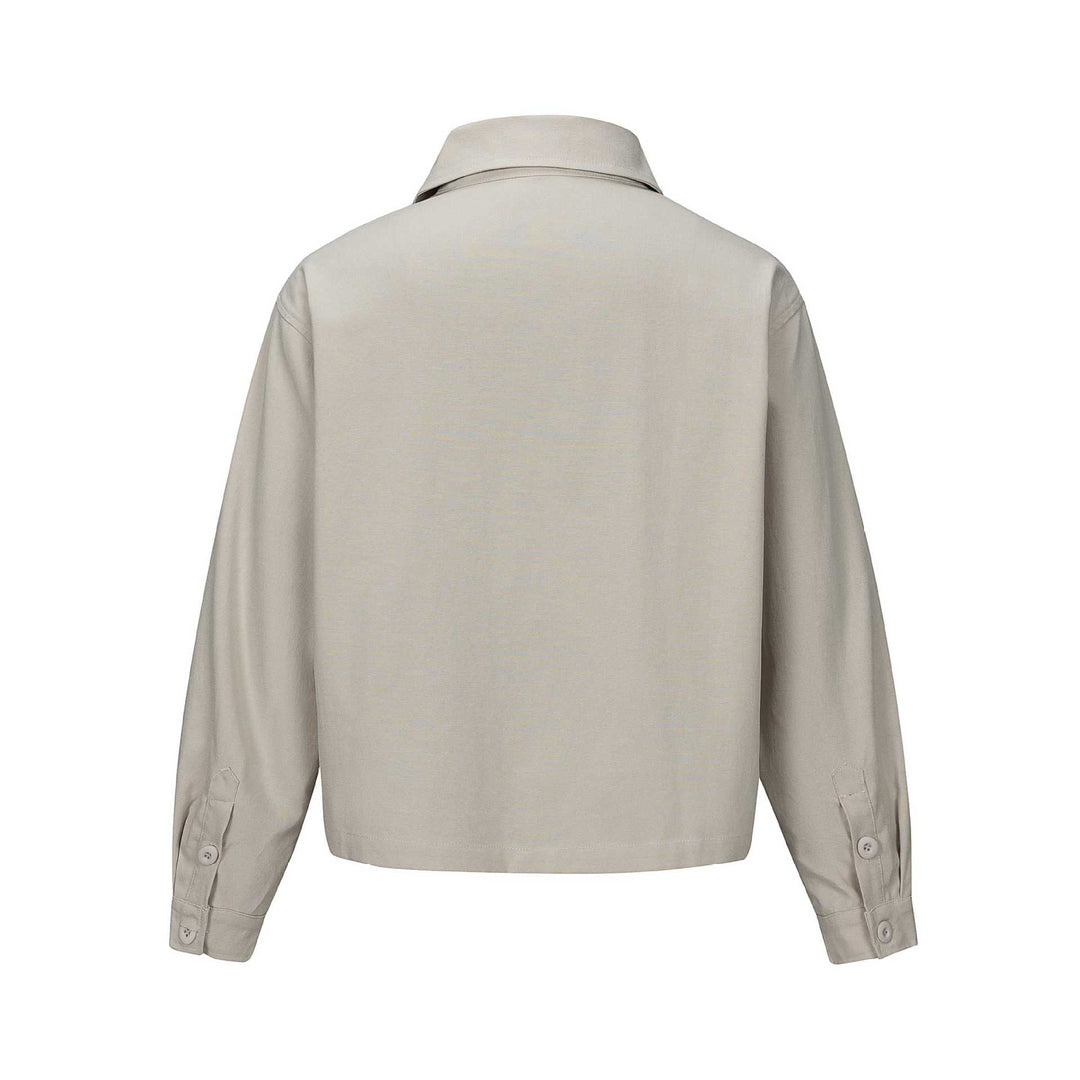 Unisex Kurz geschnittene Boxy-Hemdjacke mit durchgehender Knopfleiste und Pattentasche Echoarchiv