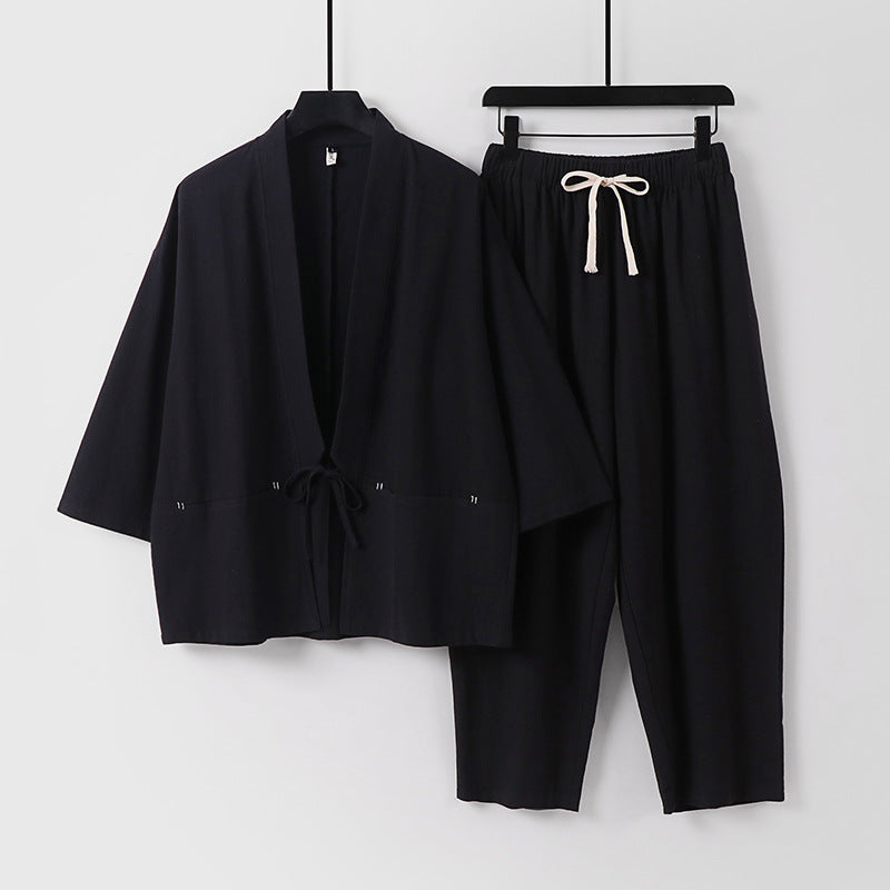 Unisex Kimono-Lounge-Set mit Kurzjacke und elastischer Kordelhose Echoarchiv