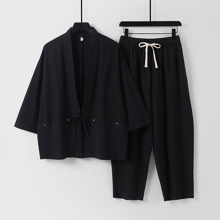 Unisex Kimono-Lounge-Set mit Kurzjacke und elastischer Kordelhose Echoarchiv