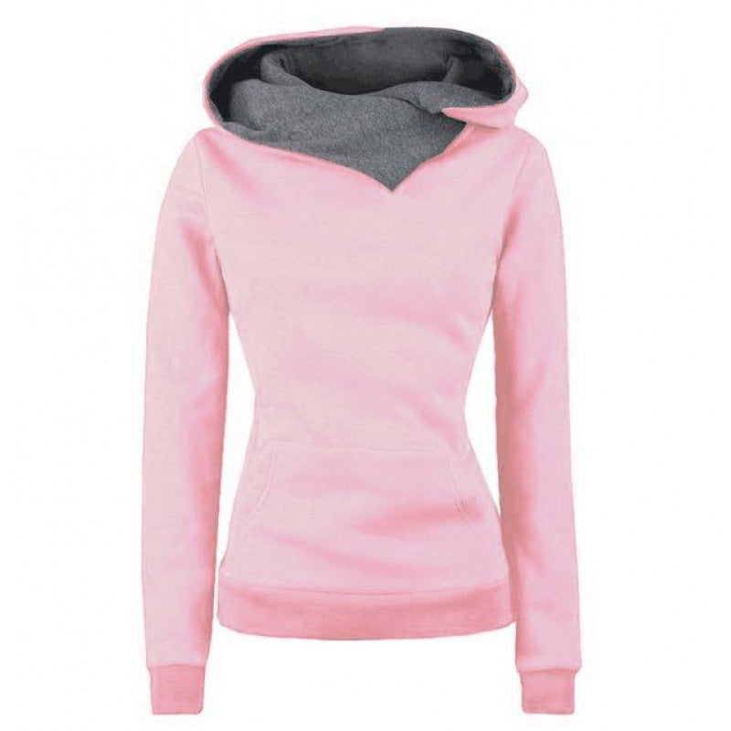 Damen Taillierter Kapuzenpullover mit überlappendem Schalkragen und Kängurutasche – Auréline