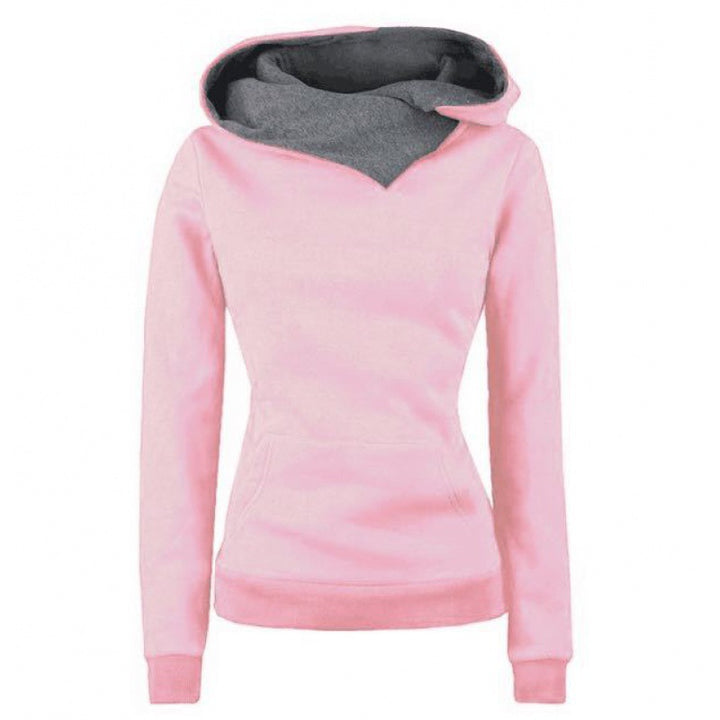 Damen Taillierter Kapuzenpullover mit überlappendem Schalkragen und Kängurutasche – Auréline