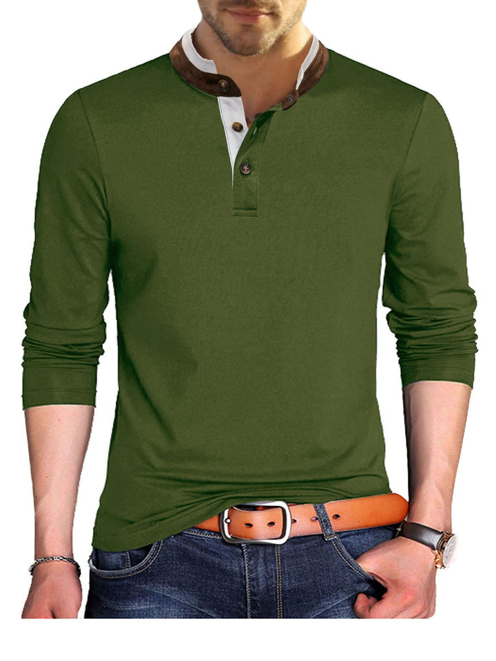 Herren Langarm-Henley-Shirt mit kontrastierendem Kragen und stilvollen Knopfdetails Echoarchiv