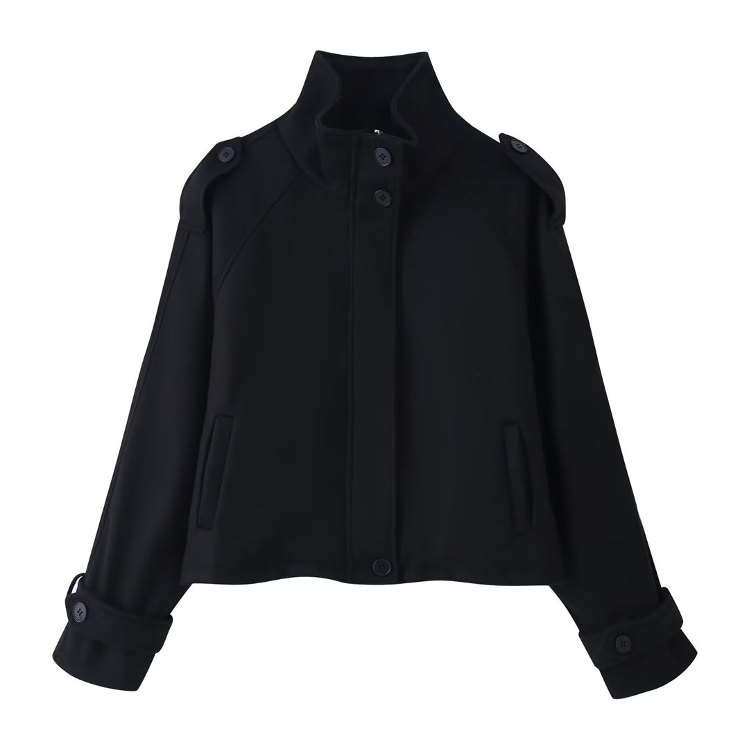 Damen nan kurze Wolljacke mit Stehkragen, Schulterklappen, verdeckter Knopfleiste und verstellbaren Manschetten Echo Archiv