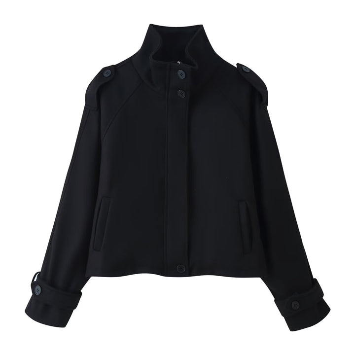 Damen nan kurze Wolljacke mit Stehkragen, Schulterklappen, verdeckter Knopfleiste und verstellbaren Manschetten Echo Archiv