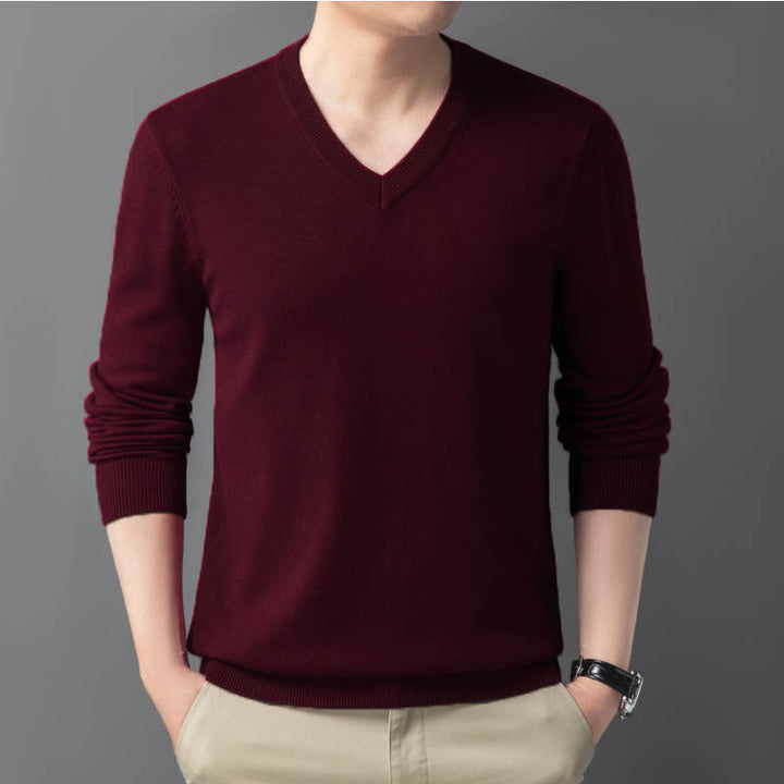 Herren Feiner V‑Ausschnitt Feinstrickpullover in schlanker Passform Echoarchiv