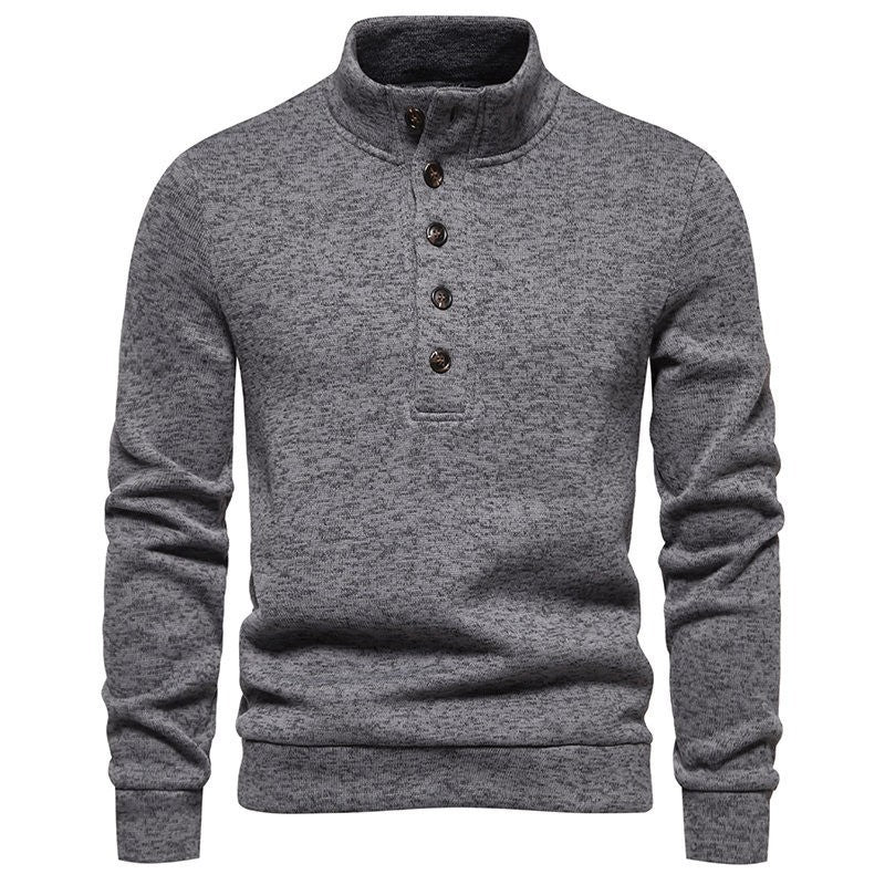 Herren gemütlicher Langarmpullover mit Knopfleiste und Stehkragen Echoarchiv