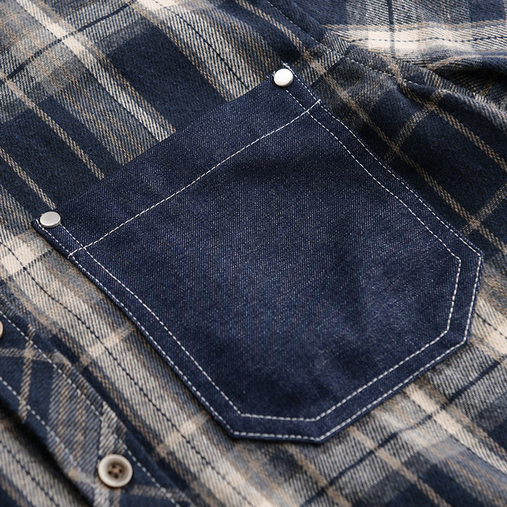 Herren kariertes Flanell-Overshirt im Relaxed-Fit mit kontrastierter Brusttasche Echoarchiv