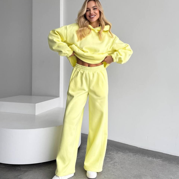 Damen Oversize Loungewear-Set aus schwerem Sweat mit Kapuzenpullover und weitem hochgeschnittenem Jogger – Auréline