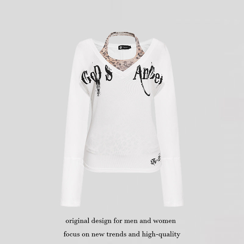 Damen Lagen-Langarmshirt mit integriertem Neckholder und Vintage-Grafik Echoarchiv