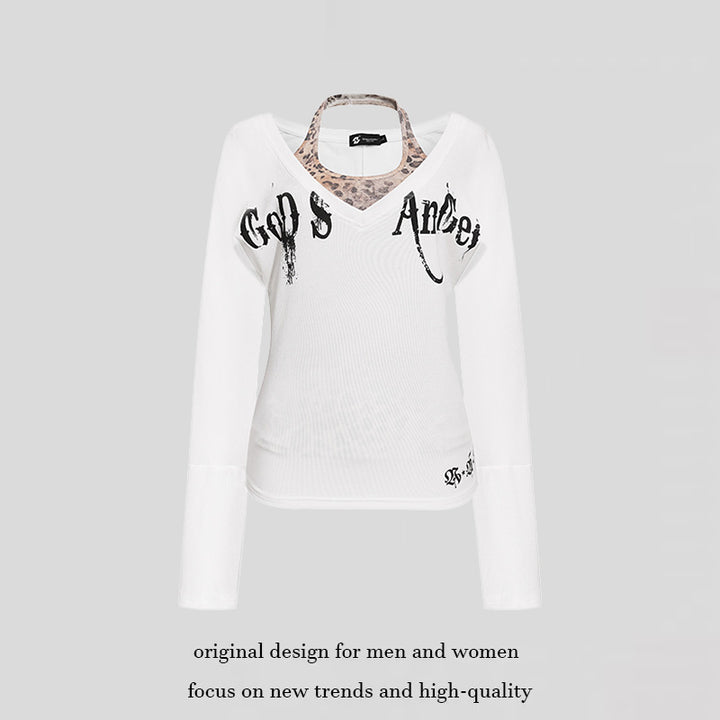 Damen Lagen-Langarmshirt mit integriertem Neckholder und Vintage-Grafik Echoarchiv