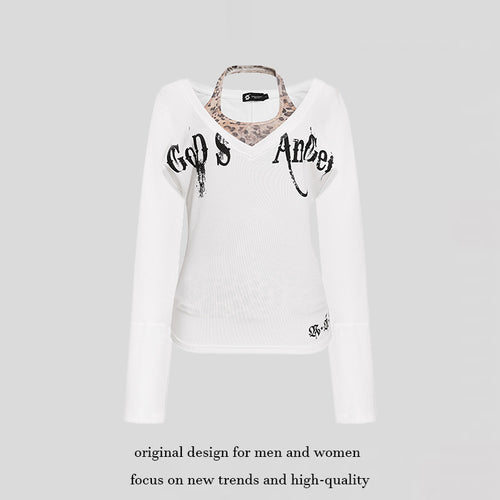 Damen Lagen-Langarmshirt mit integriertem Neckholder und Vintage-Grafik Echoarchiv