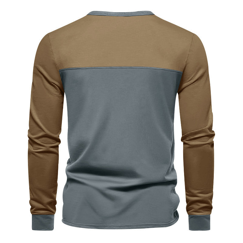 Herren Modernes Henley-Shirt mit Farbblock-Schulterpartie und Halbknopfleiste Echoarchiv