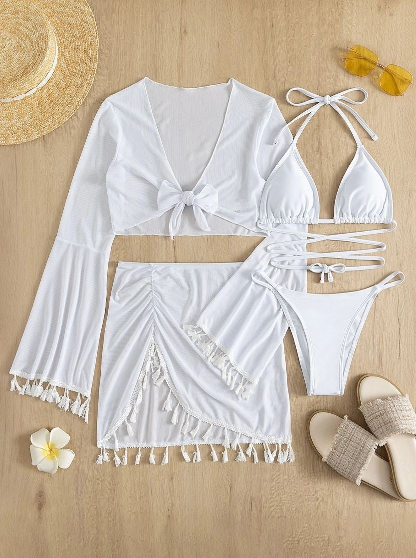 Damen Bikiniset mit elegantem Wickeloberteil und hohem Taillenrock Echo Archiv