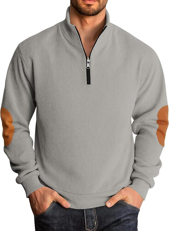 Herren Pullover mit hochgeschlossenem Kragen und kontrastierenden Ellbogenpatches Echoarchiv
