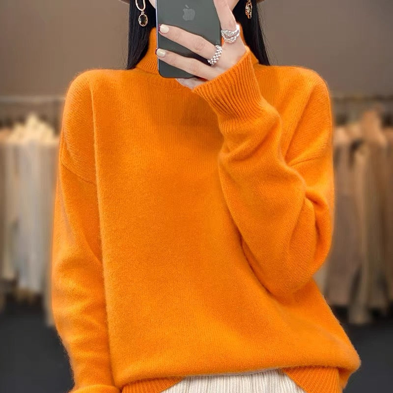 Damen Oversize Feinstrickpullover mit hohem Rollkragen und Seitenschlitzen – Mavelle