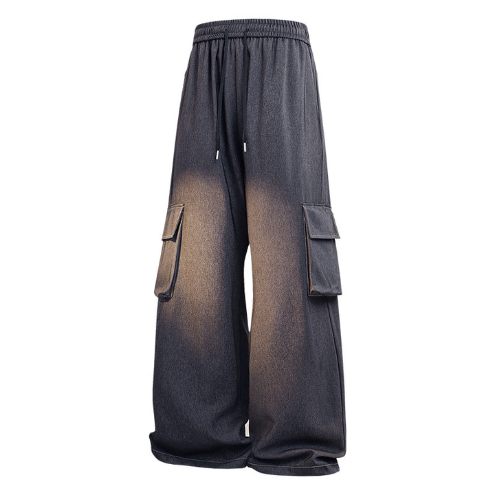 Damen Weite Denim-Cargo-Hose im Baggy-Stil mit Elastbund, Tunnelzug und aufgesetzten Klappentaschen Echoarchiv