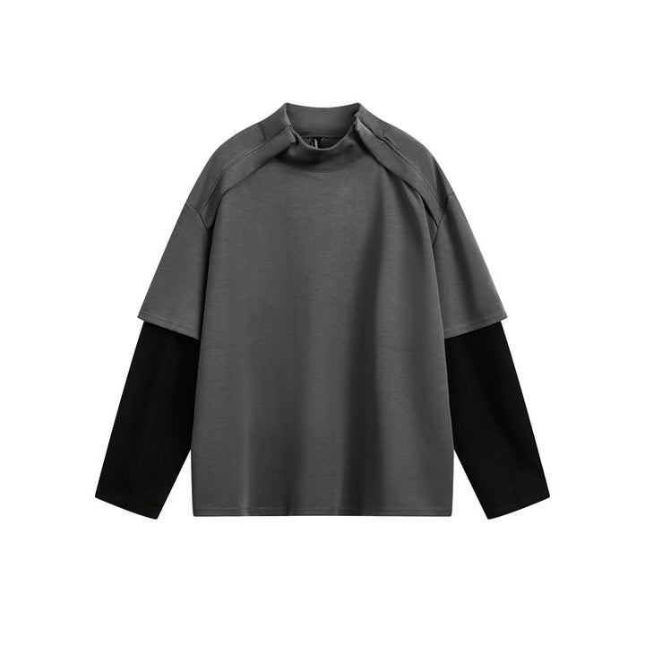 Unisex Oversize-Lagen-Langarmshirt mit integriertem Einsatz und Stehkragen Echoarchiv