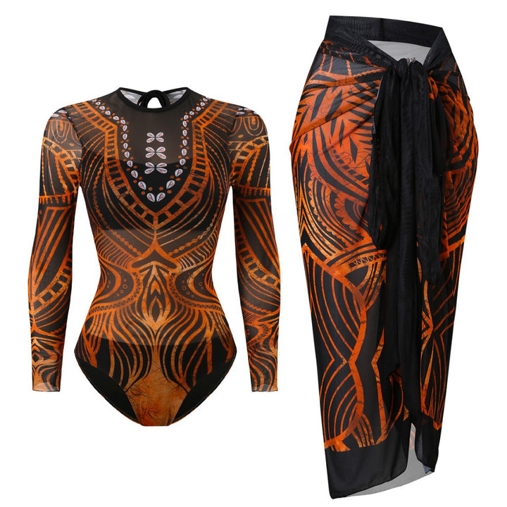 Damen Badeanzug mit elegantem transparentem Wickelrock Echo Archiv