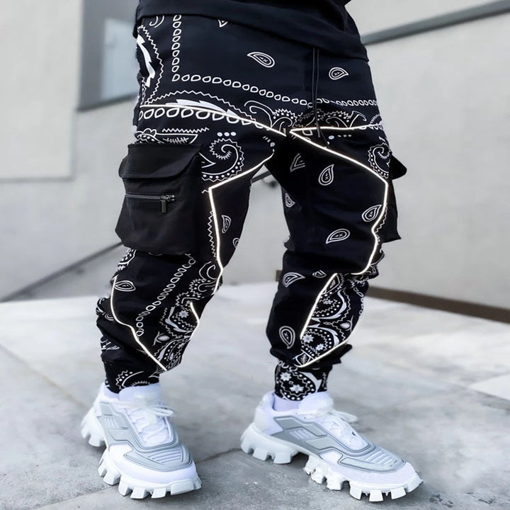 Herren Cargo-Jogginghose mit Bandana-Print, Kordelzug & Mehrfachtaschen – Bravaro