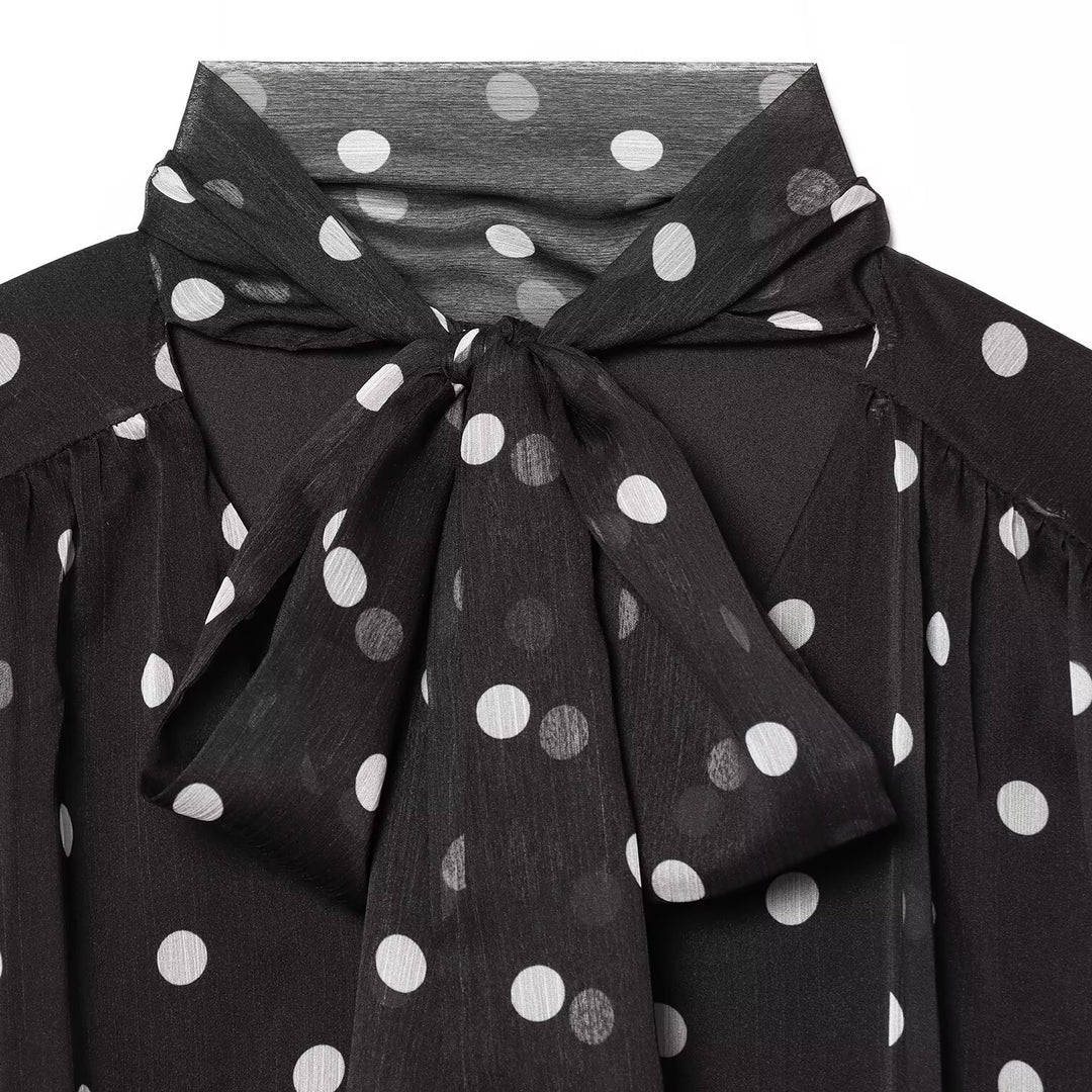 Damen transparente Bluse mit Schleifenkragen im Polka-Dot-Design Echo Archiv