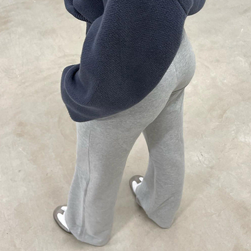 Damen High-Waist Schlag-Jogginghose aus Soft-Sweat mit Rippbund und Kordelzug – Avélisse